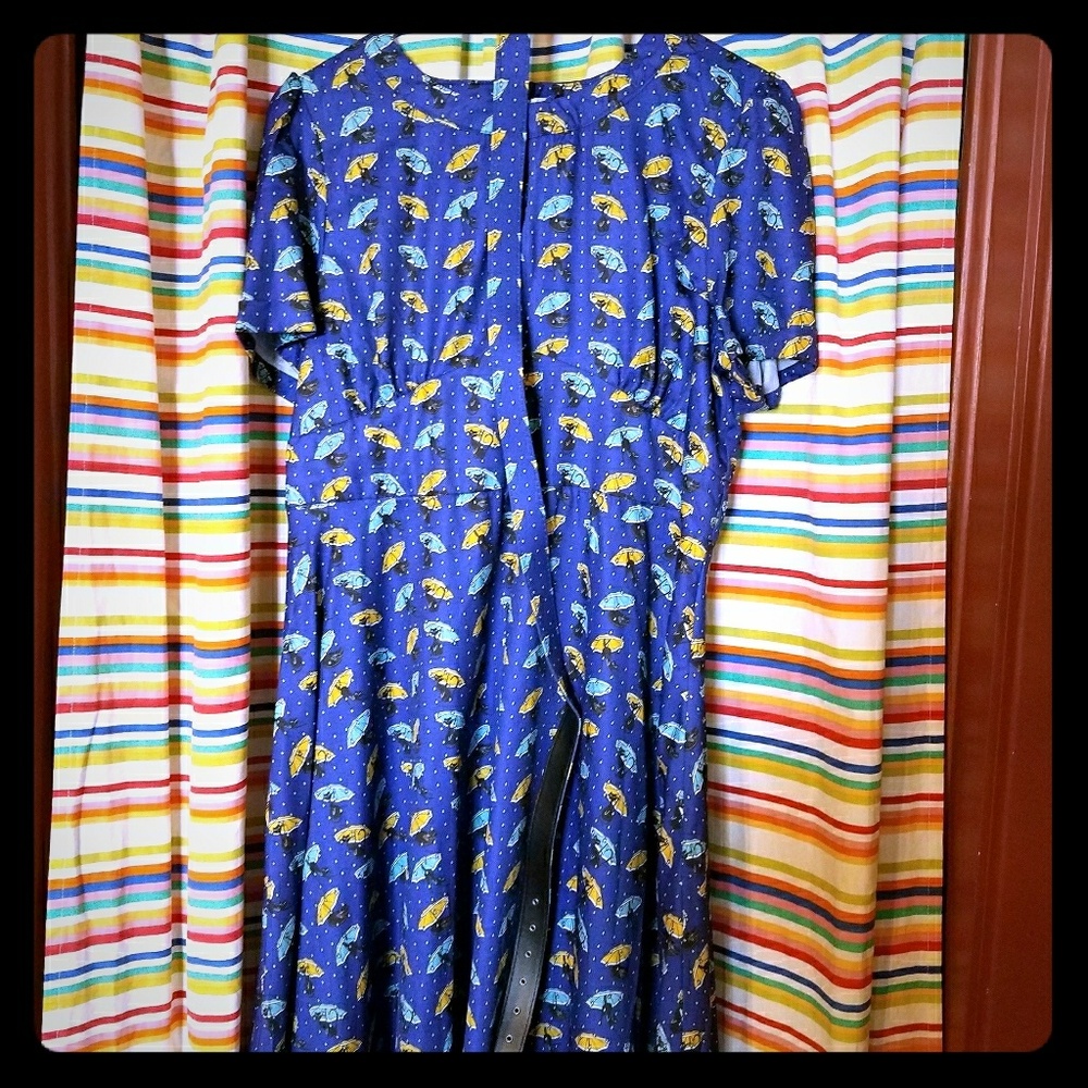 Blue black cats and umbrellas dress